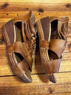 Antelope Tavi Leather Wedge Sandals Women's Size 11 EU 42 Woven Strappy Brown